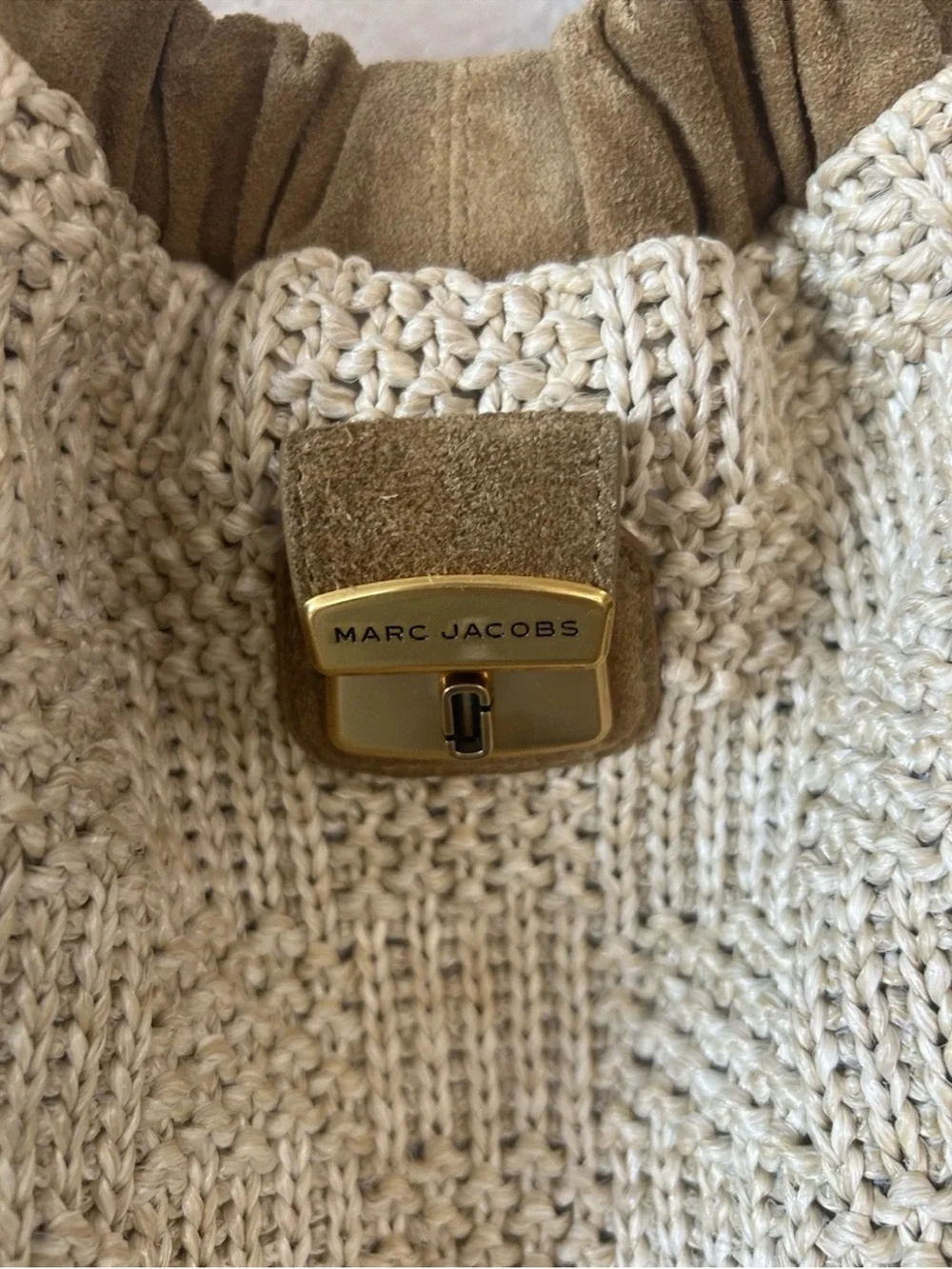 Marc Jacobs Summer Woven Cristina Tote Natural Raffia Suede Shoulder Bag